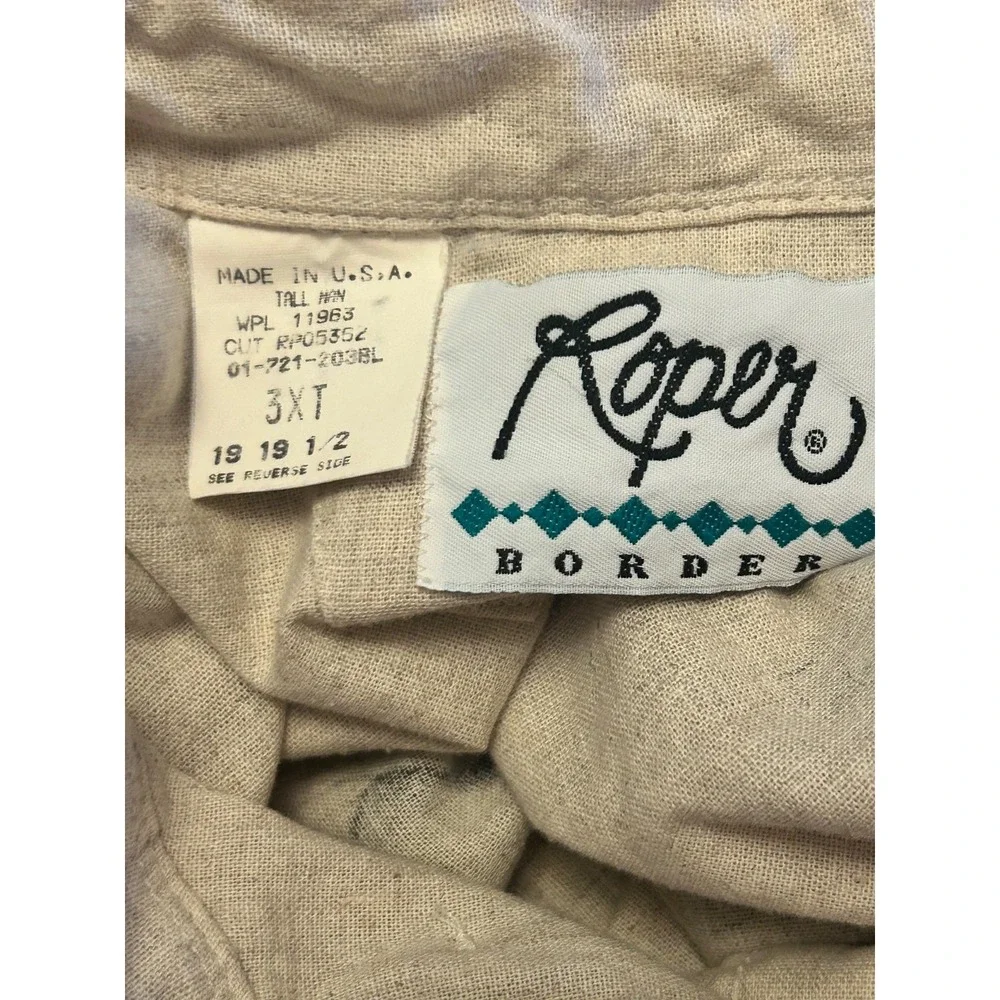 VTG 90s Y2K Roper Border Tan Mens Western Shirt Size 3XT Cowboy & Horse Design